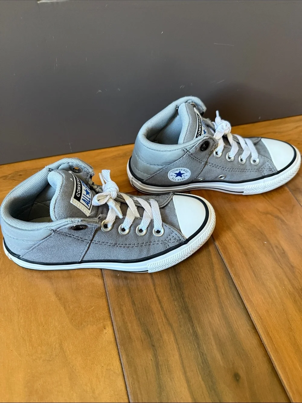 Converse Kids Gray High Top Sneakers with White Trim